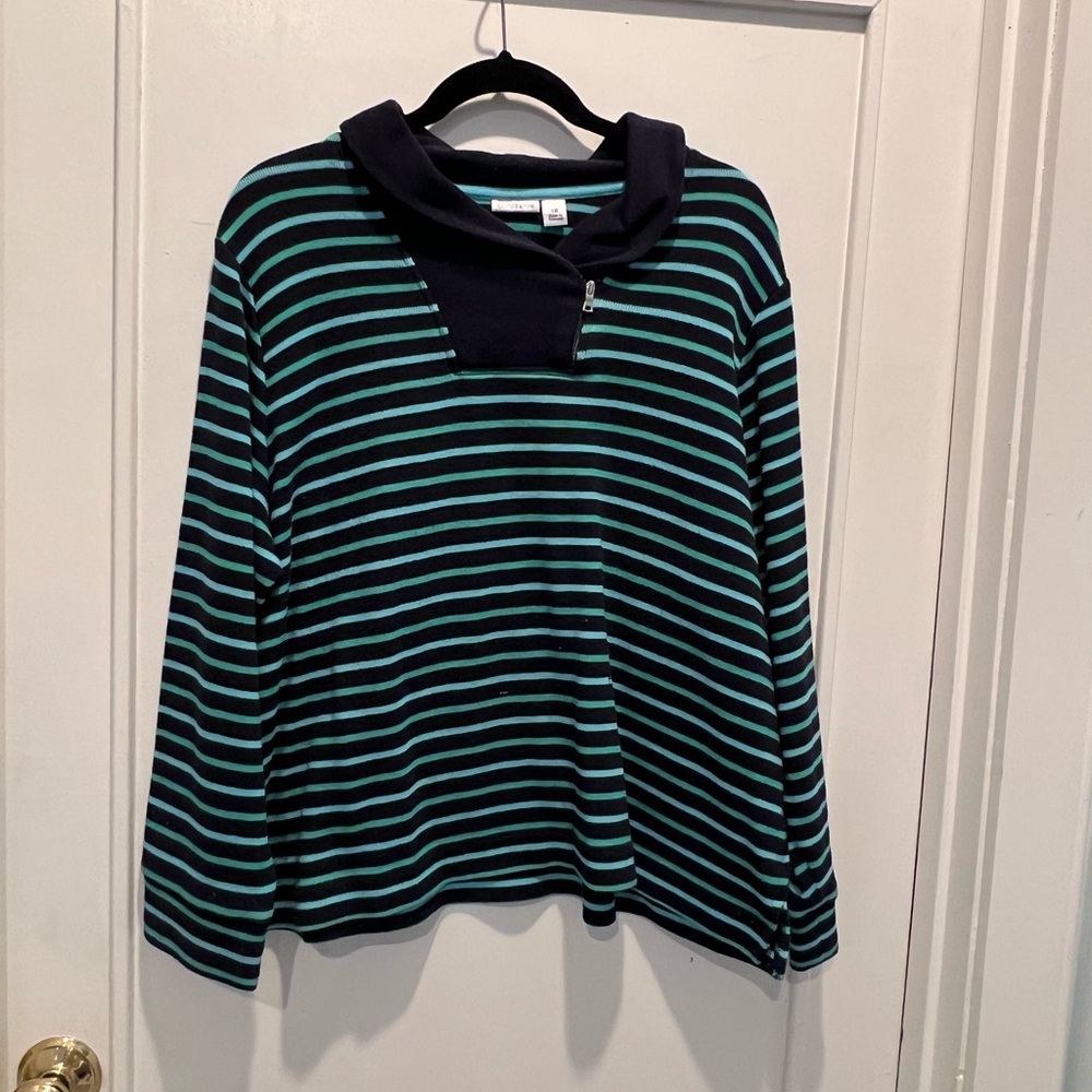 Croft & Barrow Navy and Teal Striped Sweater
